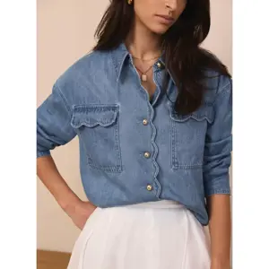 Mint Velvet Mid Indigo Denim Scallop Shirt